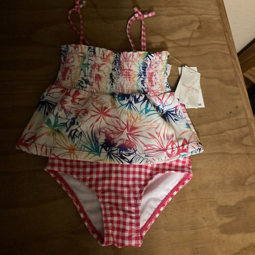 Tommy Bahama Tankini Style Swimsuit 18 Months Floral Print Gingham Check NWT NEW
